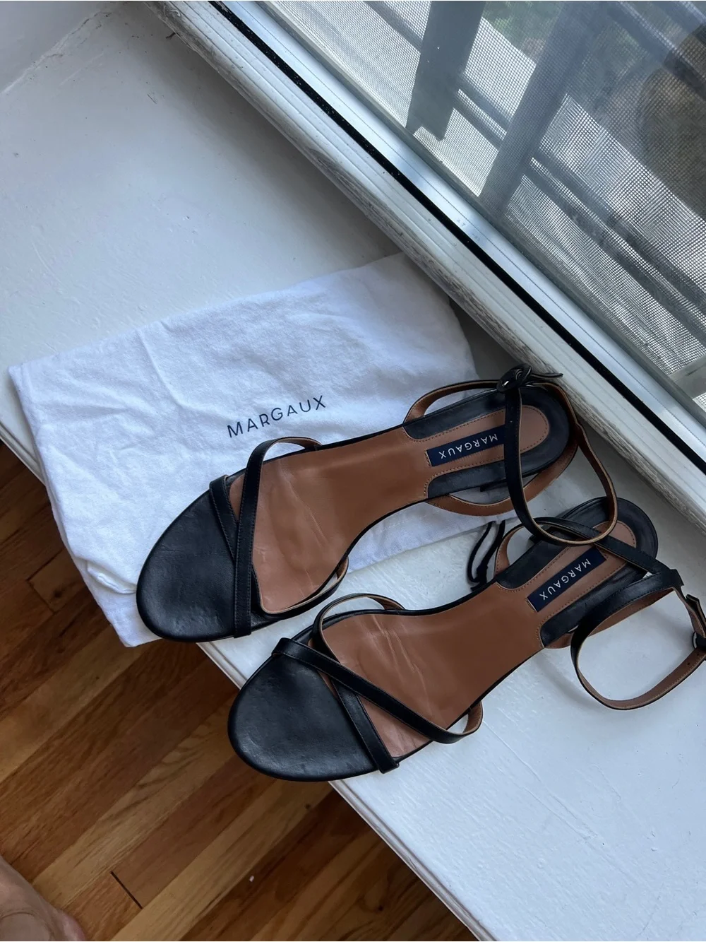 Margaux - One of a Kind -  Black Leather Strappy Block Heel Sandals